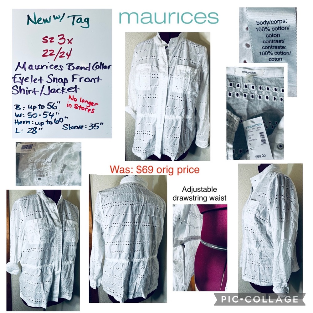 Sz 22/24 3x fits 3x 4x 5x ⭐️NEW Maurices Brand Eyelet Shirt Jacket Snap Front